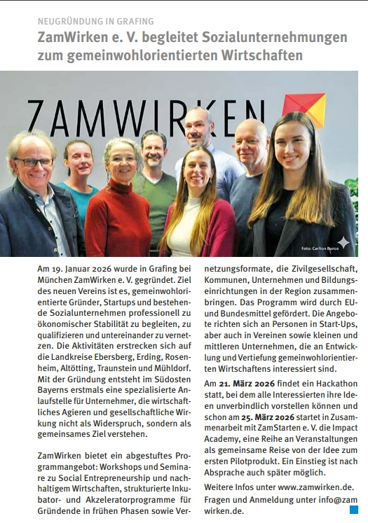 Ein Screenshot des Artikels im Amtsblatt Grafing Aktuell